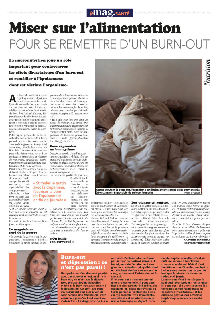 14 MARS 2021 L’ALIMENTATION CONTRE LE BURN-OUT