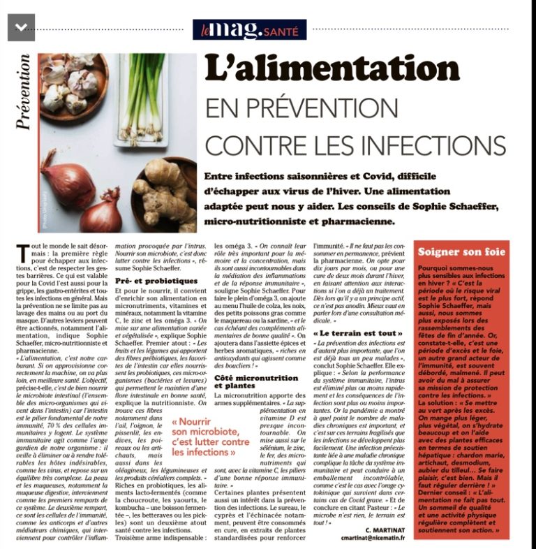 20 FÉVRIER 2022 L’ALIMENTATION EN PRÉVENTION CONTRE LES INFECTIONS